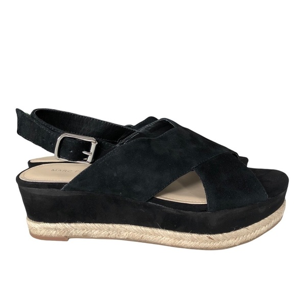 Marc Fisher Black Suede Platform Espadrille Slingback Sandals Size 10 - Picture 7 of 14